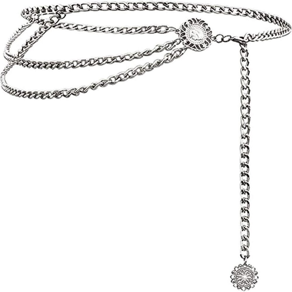 Multilayer Metal Waist Chain Dress Belts Metal Belt for Women